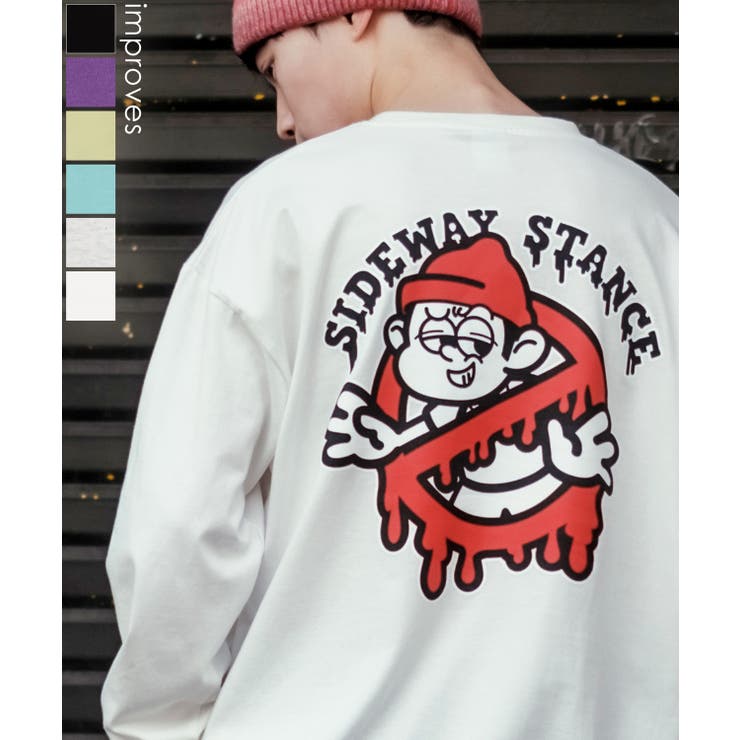 improves 長袖Tシャツ メンズ SIDEWAY STANCE サイドウェイスタンス オリジナルプリント グラフィック バックプリント ロンT 通行止め オーバーサイズ 大きめ トップス