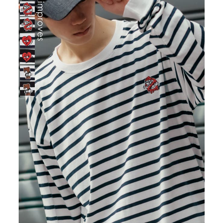 improves 長袖Tシャツ メンズ SIDEWAY STANCE サイドウェイスタンス オリジナル ワンポイント 刺しゅう ロンT カットソー ボーダー 大きめ カジュアル スケーター トップス