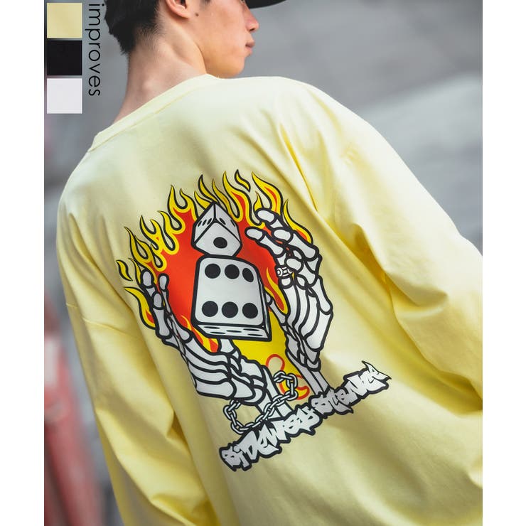 improves 長袖Tシャツ メンズ SIDEWAY STANCE サイドウェイスタンス オリジナルプリント グラフィック ロンT ダイス ボーン ロック オーバーサイズ 大きめ アメカジ トップス
