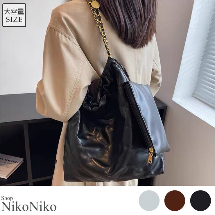 ShopNikoNiko 冬新作 ミニポーチ付き キルティング トートバッグ 大容量 大きめ A4 トートバッグ ショルダー 肩掛け レザー 巾着型 ポーチ チェーンバッグ 大人 通勤 レディース 韓国 プチプラ 流行り トレンド 人気 おすすめ おしゃ