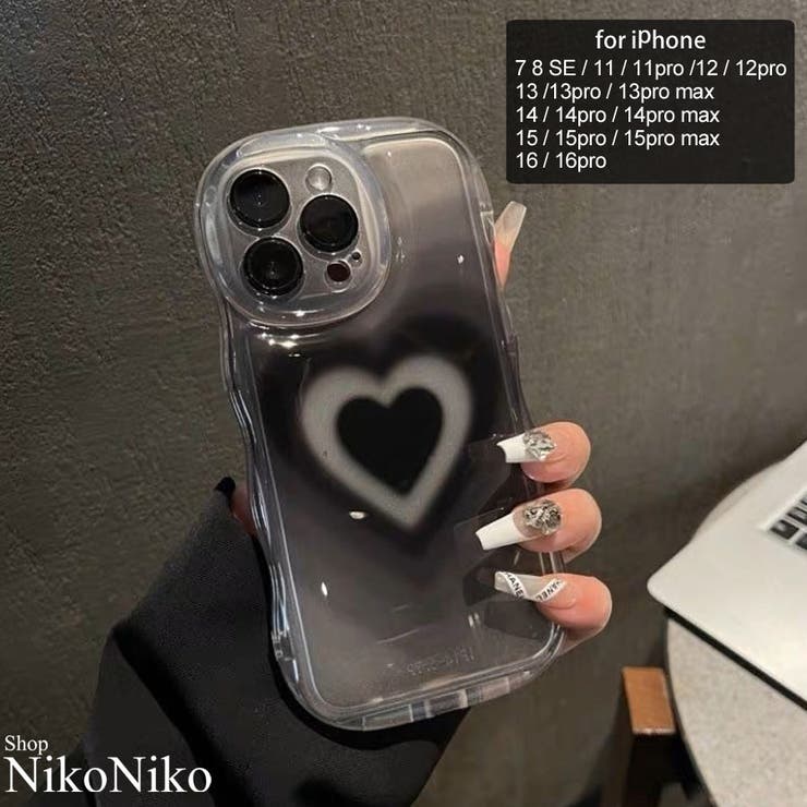 冬新作 グラデーションハート ウェーブ スマホケース ma うねうね なみなみ ウェーブフレーム 波型 シリコン クリアケース スマホカバー iPhoneケース レディース 韓国 プチプラ 流行り トレンド 人気 おすすめ おしゃれ かわいい シンプルのサムネイル