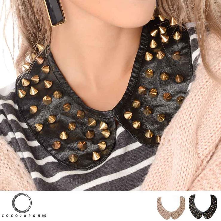 LOVERS フェイクレザー×スタッズ つけ襟 ma 付け襟 エリ ネックレス PUレザー レディース アクセサリー