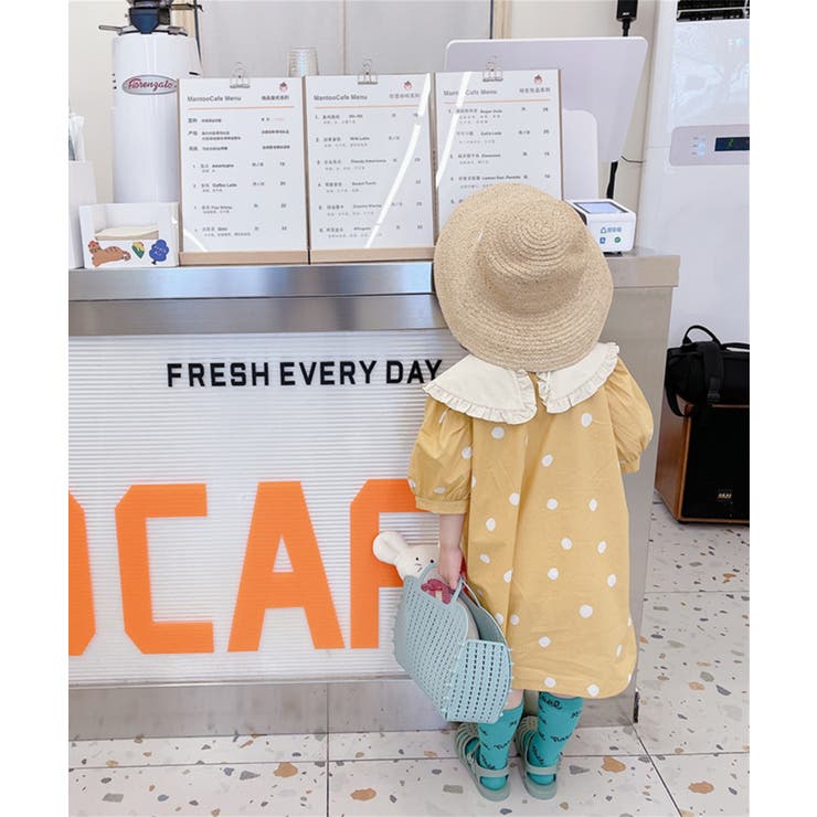 aimoha kids aimoha-KIDS- 韓国子供服　配色ビッグカラードット柄ワンピース ワンピース キッズ 女の子 綿 綿90% 半袖 水玉 ドット ビッグカラー ビッグ襟 韓国 ライク フレアワンピース 春 夏 秋 キッズワンピース ベビー 3