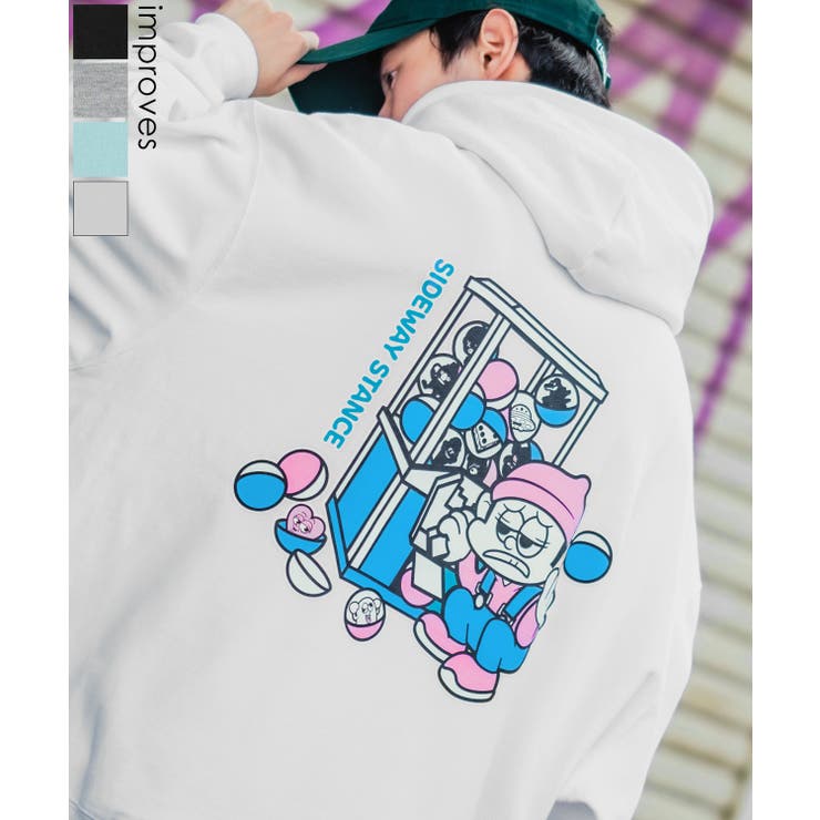 improves パーカー メンズ SIDEWAY STANCE サイドウェイスタンス オリジナルプリント グラフィック スウェット ガチャ オーバーサイズ アメカジ カジュアル トップス