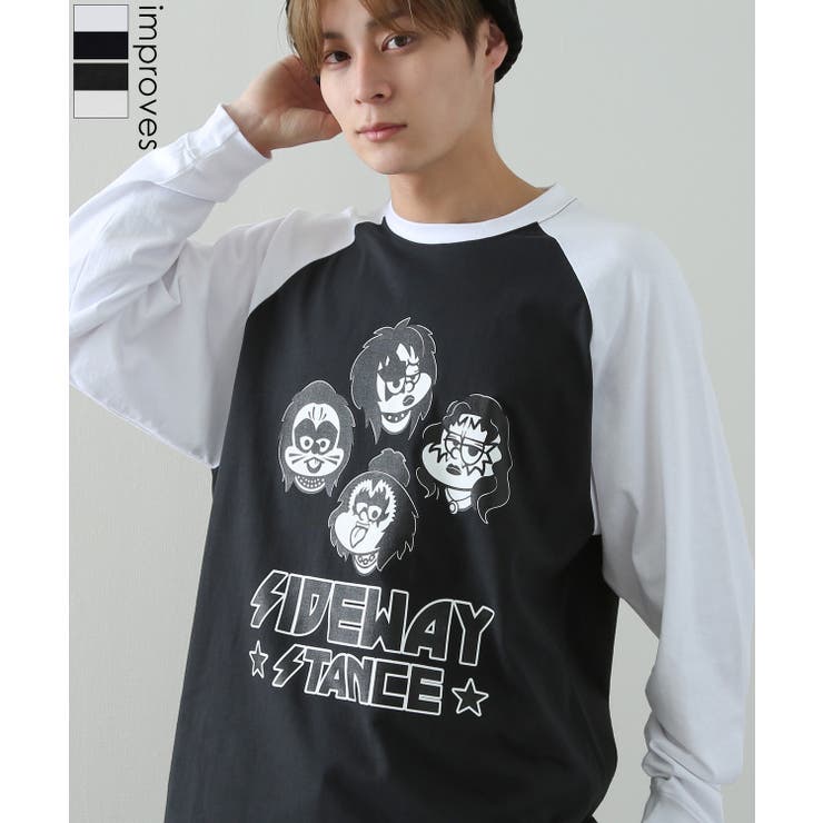 improves 長袖Tシャツ メンズ SIDEWAY STANCE サイドウェイスタンス オリジナルプリント メタル グラフィック ロンT ラグラン 大きめ アメカジ スケーター ストリート トップス
