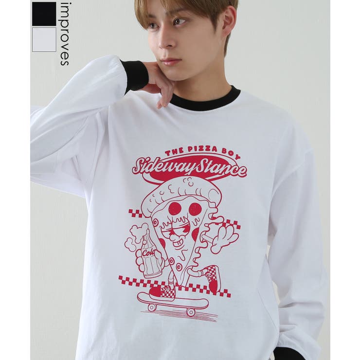 improves 長袖Tシャツ メンズ SIDEWAY STANCE サイドウェイスタンス オリジナルプリント ピザボーイ グラフィック ロンT リンガー 大きめ アメカジ トップス