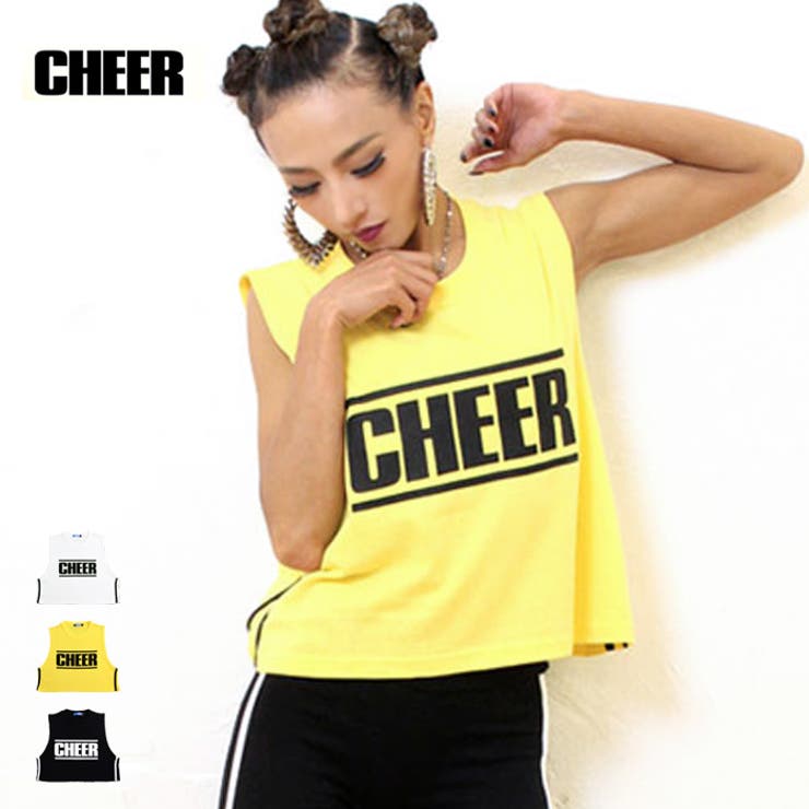 CHEER 【CHEER】[チアー] サイド ライン ショート丈 タンクトップ【キッズ ダンス 衣装 ヒップホップ チア ノースリーブ 脇ライン ロゴ レディース ジュニア シンプル 韓国 子供服 おしゃれ 】【ライン入り】 スポーツウェア・フィットネ