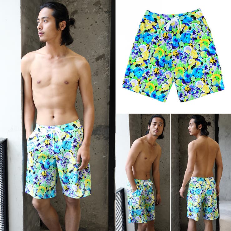 【10%OFFクーポン!11/27(木)1:59まで】HOYUKI MEN 水着メンズ ビーチパンツ トランクス ハーフパンツ 花柄 カジュアル 短パン サーフ...