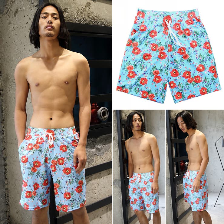 HOYUKI MEN 水着メンズ ビーチパンツ トランクス ハーフパンツ 水濡れOK素材 花柄 カジュアル 短パン サーフパンツ M/L/LL 通販大きいサイズあり men’s 海パン 水着