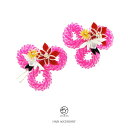 BiSOU 髪飾り つまみ細工 2点セット ピンク ちんころ 剣菊 梅 花 鶴 鹿の子絞り 小ぶり スリーピン パッチン留め 髪留め 七五三向け ヘアアクセサリ...