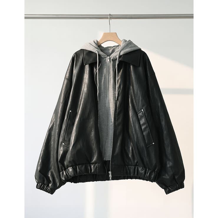 Re:EDIT 2WAYフェイクレザーパーカーレイヤードブルゾン アウター(コート・ジャケットなど) shoplistselect-10554841 SHOPLIST サンプル画像2