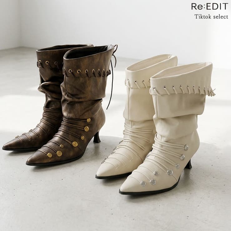 Re:EDIT 折り返しレースアップポインテッドトゥルーズミドルブーツ シューズ・靴 shoplistselect-10555238 SHOPLIST パッケージ画像