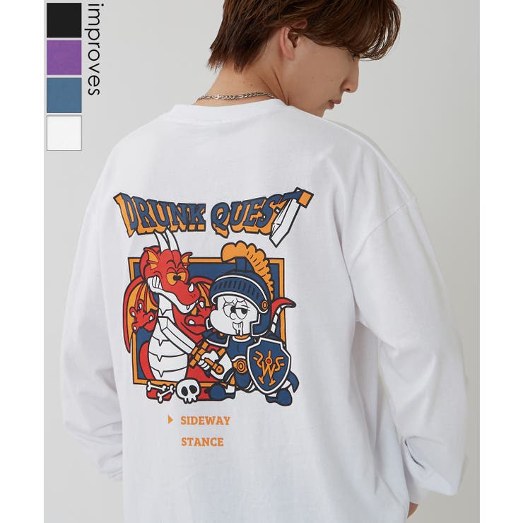 【10％OFFクーポン！11/27(木)1:59まで】improves 長袖Tシャツ メンズ SIDEWAY STANCE サイドウェイスタンス オリジナルプリント クエスト グラフィック ロンT 大きめ アメカジ スケーター ストリート トップス