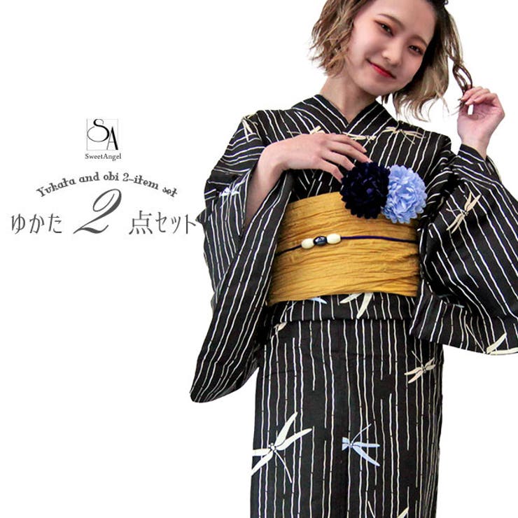 SWEET ANGEL 【浴衣 + 帯 2点セット】2024年 浴衣セット レディース ゆかた 花火大会 祭り イベント 大人 可愛い モダン レトロ 浴衣・着物