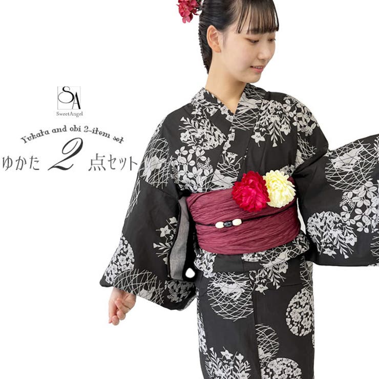 SWEET ANGEL 【浴衣 + 帯 2点セット】2024年 浴衣セット レディース ゆかた 花火大会 祭り イベント 大人 可愛い モダン レトロ 浴衣・着物
