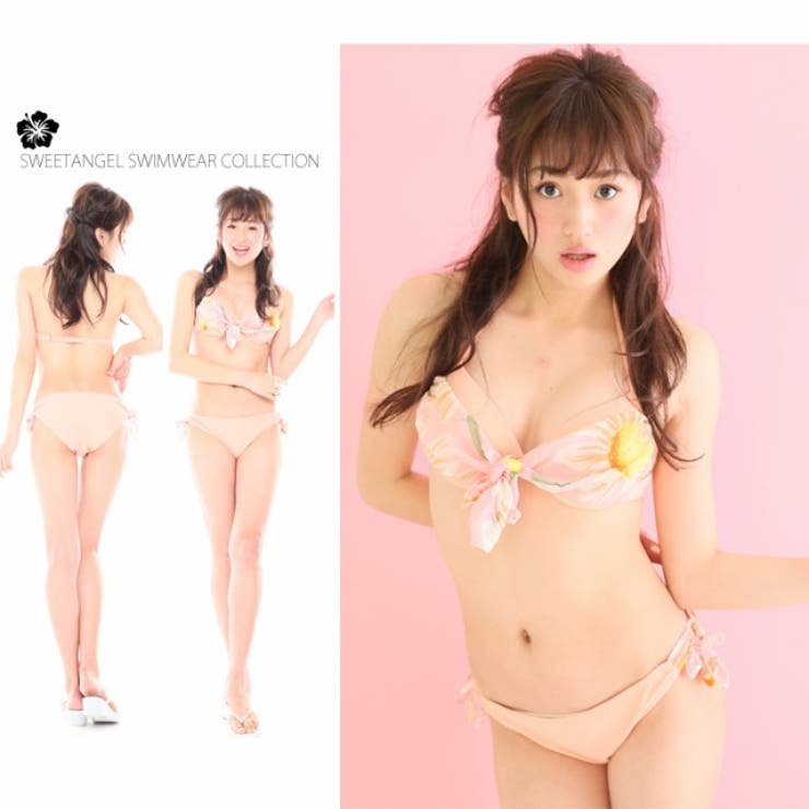 SWEET ANGEL 水着 3点セット レディース セット BIGフラワー シフォン チュニック カバー xcjq5505/ピンク 水着