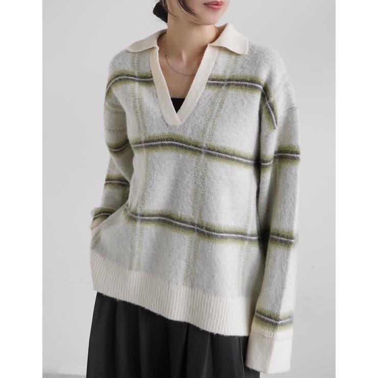 Re:EDIT 起毛チェックニットポロスキッパートップス トップス shoplistselect-10558262 SHOPLIST サンプル画像3