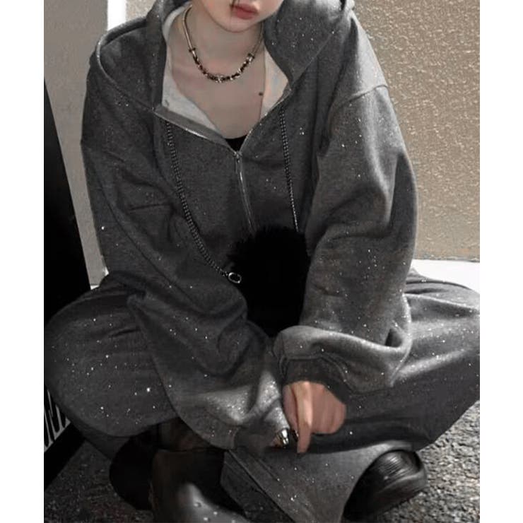 SUNSHINE CLOSET レディース上下2点セット韓国風ラメジップパーカースウェットパンツセットアップリラックスワンマイルウェア秋冬イージーパンツ スーツ shoplistselect-10566991 SHOPLIST サンプル画像2