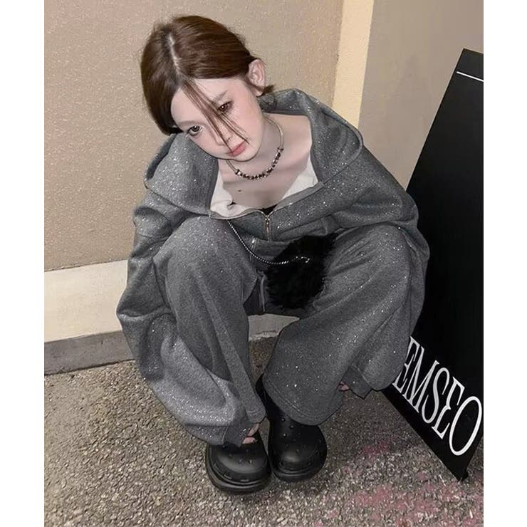 SUNSHINE CLOSET レディース上下2点セット韓国風ラメジップパーカースウェットパンツセットアップリラックスワンマイルウェア秋冬イージーパンツ スーツ shoplistselect-10566991 SHOPLIST サンプル画像3