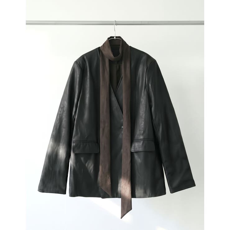Re:EDIT 異素材ナロータイ付きフェイクレザーVネックジャケット アウター(コート・ジャケットなど) shoplistselect-10568397 SHOPLIST サンプル画像2