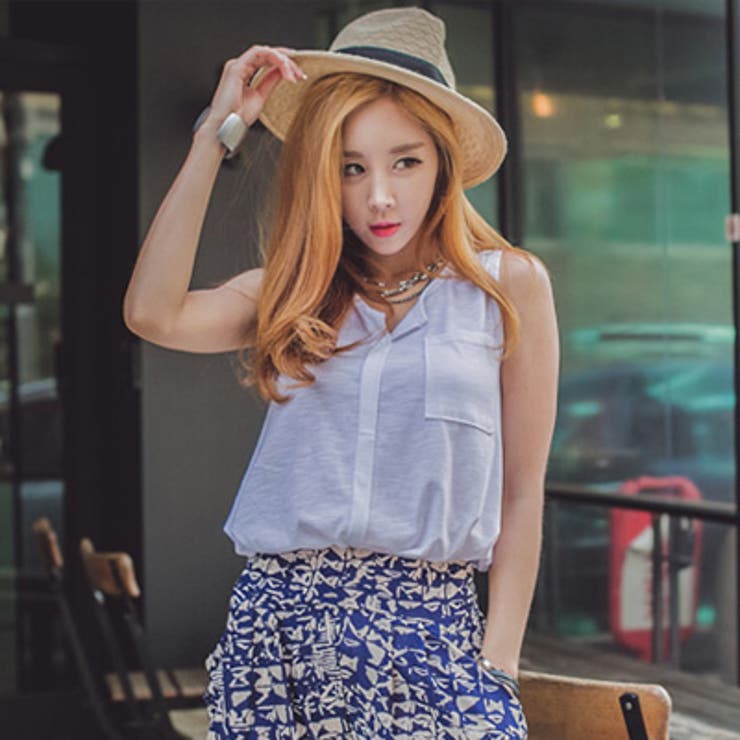 KawaiCat 【ts14789】柔らかくてシワが寄りにくくリラックスした着用感♪ポケット付きフレアノースリーブカットソー トップス