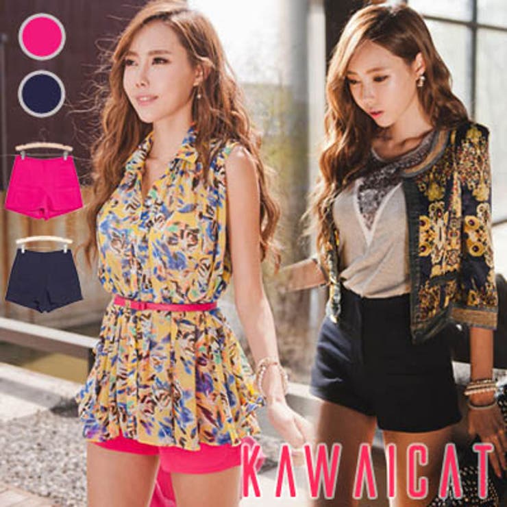 【10％OFFクーポン！4/27(月)9:59まで】KawaiCat 【pt8725】スッキリラインでスタイル良く演出♪シンプルなデザインで着回し力のあるミニポケット付きハイウエストショートパンツ パンツ・ズボンKawaiCat 【pt8725】スッキリ