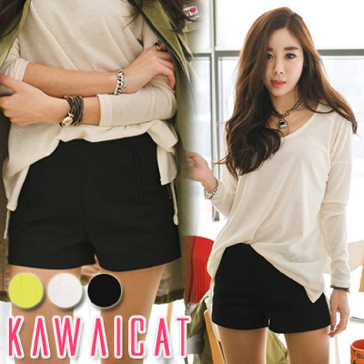 Nylon, Rayon, Polyester - 【10％OFFクーポン！5/16(土)1:59まで】KawaiCat 【pt10904】【C】カジュアルにもフォーマルにも合わせられるシンプルデザイン☆サイドZIP Aラインショートパンツ パンツ・ズボン