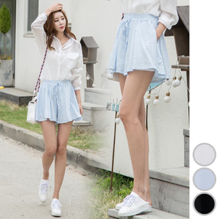 【10％OFFクーポン！11/27(木)1:59まで】KawaiCat 【pt18598】ショートパンツ レディース キュロット スカート ゆったり ドレープ 無地 ウエストゴム シンプル 春 夏 パンツ・ズボン