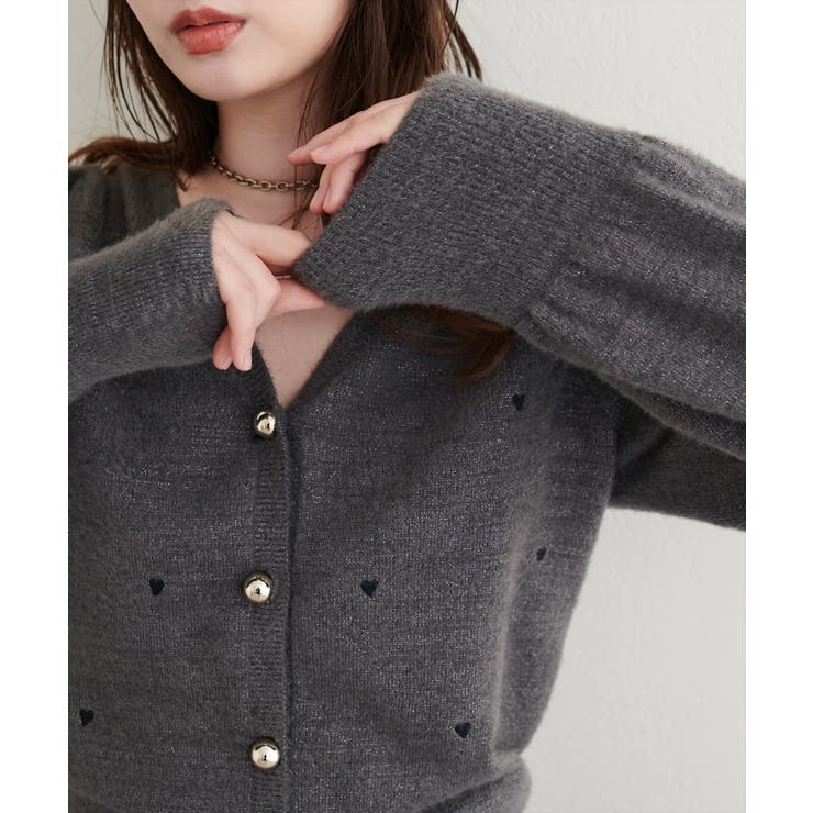 NICE CLAUP / OLIVE des OLIVE　OUTLET 【natural couture】〈mizu〉ミニシャギーハート刺繍ニットカーディガン トップス