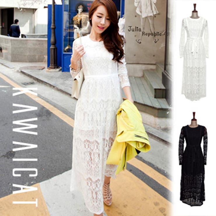 【10％OFFクーポン！1/16(金)1:59まで】KawaiCat 【op8659】 定番人気のマキシワンピ♪シーズンムード漂うレースデザインでフェミニンコーデに仕上がるレースロングマキシ丈ワンピース ワンピース・ドレス