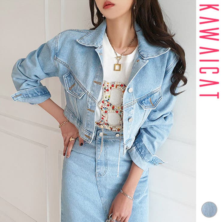 【10％OFFクーポン！5/7(木)9:59まで】KawaiCat Gジャン レディース デニム ジャケット 長袖 クロップ アウター ブルゾン ジーンズ ショート丈 カジュアル コットン 綿 デニムジャケット おしゃれ 通勤 通学 韓国服 韓国 to