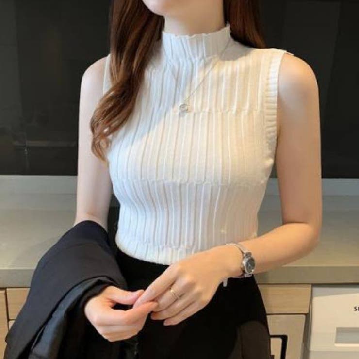 VICTORIA ノースリーブ ハイネックニット リブ タンクトップ スリーブレス ニット タイト トップス ニット 韓国ファッション レディース プールオーバー クルーネック カジュアル シンプル shoplistselect-10048334 SHOPLIST サンプル画像2