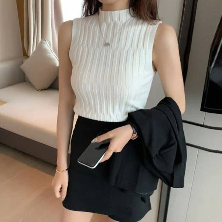 VICTORIA ノースリーブ ハイネックニット リブ タンクトップ スリーブレス ニット タイト トップス ニット 韓国ファッション レディース プールオーバー クルーネック カジュアル シンプル shoplistselect-10048334 SHOPLIST サンプル画像3