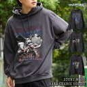 ONE 4 PREMIUM ◆ストーンウォッシュ ハードグラフィック パーカー◆ オーバーサイズ パーカー メンズ ビッグパーカー レディース ビッグシルエット プルパーカー フーディ プリント ドロップショルダー 大きいサイズ 秋 秋冬 秋服 冬 冬服