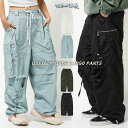 ONE 4 PREMIUM ◆ZIP使い ワイドカーゴパンツ◆ カーゴパンツ メンズ ワイドパンツ レディース ナイロンパンツ ポケット 多い ウエストゴム 紐...