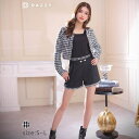 【5/16 1:59まで 5%OFFクーポン】Dazzy セットアップ レディース カジュアル ノーカラー 千鳥格子 パール ビジュー 付き 長袖 ラウンジ セ...