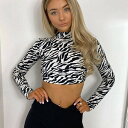 Decorative ゼブラ柄 バックオープンデザイン ハイネック 長袖 ショート丈 トップス 背中開き ダンス 衣装 ヒップホップ コスチューム 韓国ファッシ...
