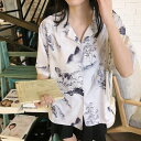 【マラソン期間中 5%OFFクーポン】Decorative 柄シャツ 水墨画 アート シャツ 半袖 ビッグシルエット 和柄 ダンス 衣装 韓国ファッション 大きいサイズ 個性的 春服 夏服 秋服 シャツ トップス トップス