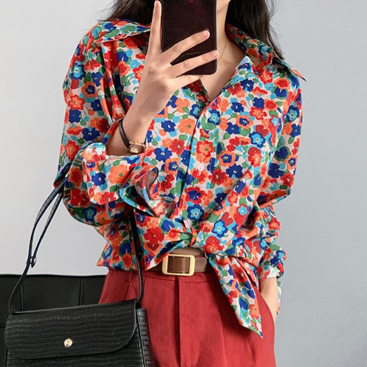 【10％OFFクーポン！7/26(日)1:59まで】Decorative 柄シャツ フラワー柄 レトロ 長袖シャツ オーバーサイズ 花柄 カラフル ダンス 衣装 韓国ファッション 大きいサイズ 個性的 春服 秋服 シャツ トップス