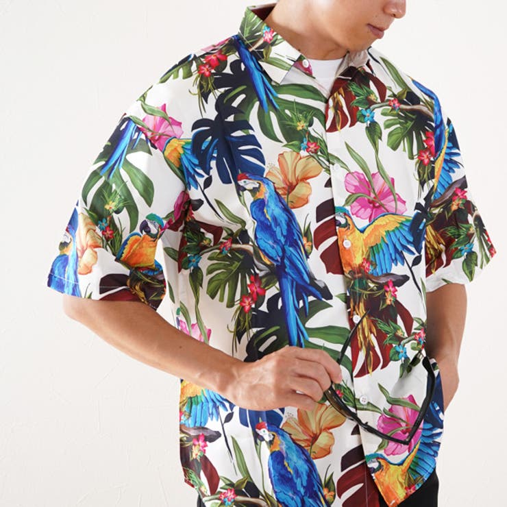 【10%OFFクーポン!11/27(木)1:59まで】Decorative 柄シャツ カラフル ボタニカル柄 半袖シャツ オウム 鳥 プリント 極彩色 ダンス ...