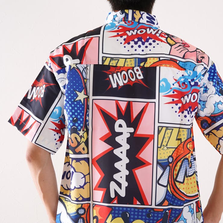 【10％OFFクーポン！11/27(木)1:59まで】Decorative 柄シャツ コミック柄 半袖シャツ POP アメコミ風 ..