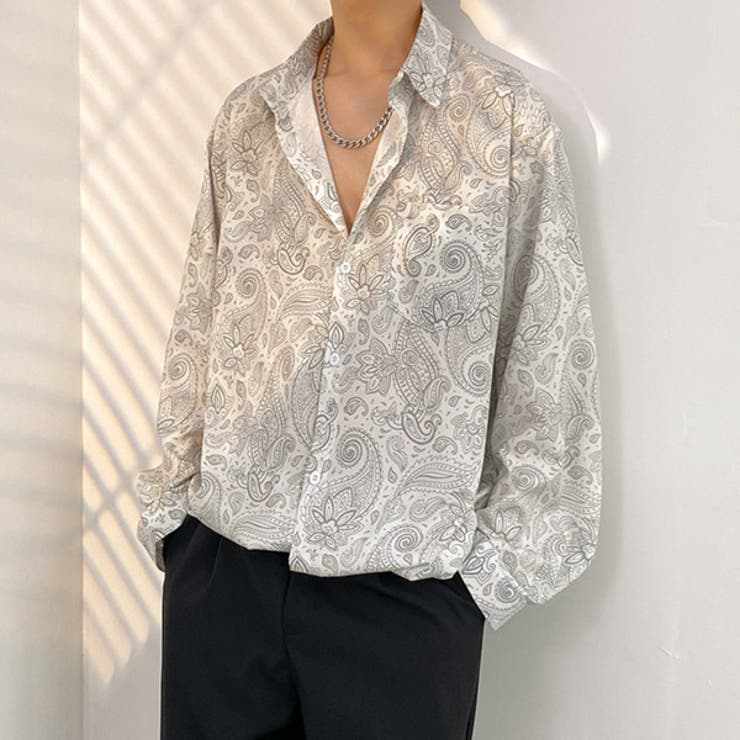 Decorative 柄シャツ ペイズリー柄 長袖シャツ バンダナ柄 プリント 白 黒 ダンス 衣装 ヒップホップ 韓国ファッション 大きいサイズ 個性的 春服 秋服 シャツ トップス トップス