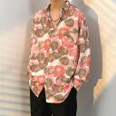 【5%OFFクーポン 9/11 1:59まで】Decorative 柄シャツ フラワー柄 ピンク 花柄 桃色 長袖 オーバーサイズ シャツ ダンス 衣装 ヒップホップ 韓国ファッション 大きいサイズ 個性的 春服 秋服 トップス トップス