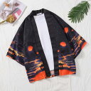 Decorative はっぴ 天燈 望楼 灯籠 提灯 星空 羽織り 法被 半纏 和柄 和風 黒 橙色 ダンス 衣装 コスチューム 日本 かっこいい 大きいサイズ...