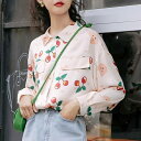 Decorative 柄シャツ くま柄 チェリー柄 長袖 シャツ かわいい キッズ風 サクランボ柄 ピンク ダンス 衣装 コスチューム 韓国ファッション 大きいサイズ 個性的 春服 トップス トップス