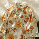 Decorative 柄シャツ 花柄 フラワー柄 花 フラワー 草花柄 ボタニカル ベージュ オレンジ イエロー 半袖 夏 シャツ オーバーサイズ ゆったり 衣装 韓国 個性的 シャツ 春服 夏服 トップス