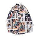 Decorative 柄シャツ 浮世絵柄 歌舞伎柄 風刺柄 着物 風呂敷 入れ墨 タトゥー 東京 和柄 和風 女性 浮世絵美人 美人画 長袖 長袖シャツ マルチカラー サテン 衣装 大きいサイズ 個性的 秋服 冬服 トップス