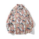 Decorative 柄シャツ うさぎ ウサギ柄 ラビット ラビット柄 動物柄 アニマル柄 バラ柄 薔薇 バラ ローズ 花 花柄 植物柄 長袖 長袖シャツ オーバーサイズ 衣装 韓国 大きいサイズ 個性的 秋服 冬服 トップス