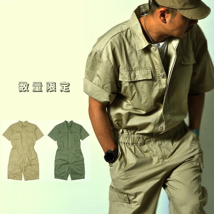 【10%OFFクーポン!11/27(木)1:59まで】RAiseNsE 数量限定 半袖つなぎ メンズ ハーフパンツ おしゃれ 作業着 オールインワン 半ズボン[...