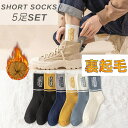 【5/10限定 15%OFFクーポン】RAiseNsE ショートソックス 5足セット 裏起毛 メンズ レディース 靴下 ロゴ クルーソックス 23-28cm#A...
